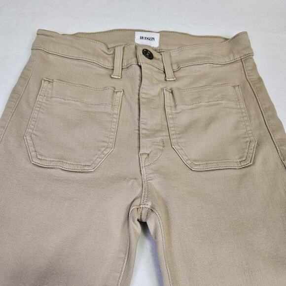 Hudson Women Taylor High Waist Flare Jean Park Beige Patch Pocket 27 Stretch Tan - Picture 4 of 16